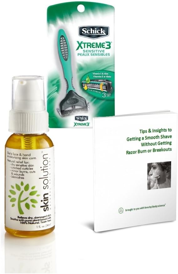 Award Winning 1 oz. Skin Solution 3-in-1 Shave Oil by ibody science for Sensitive Skin + Schick Xtreme 3 Razor + Book