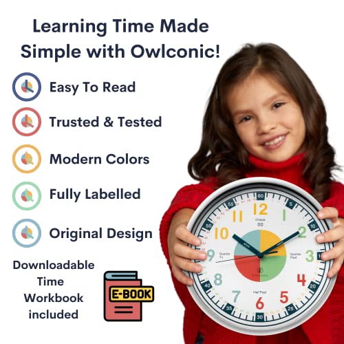 OWLCONIC Telling Time Teaching Clock for Kids Wall Clock Analog Clock