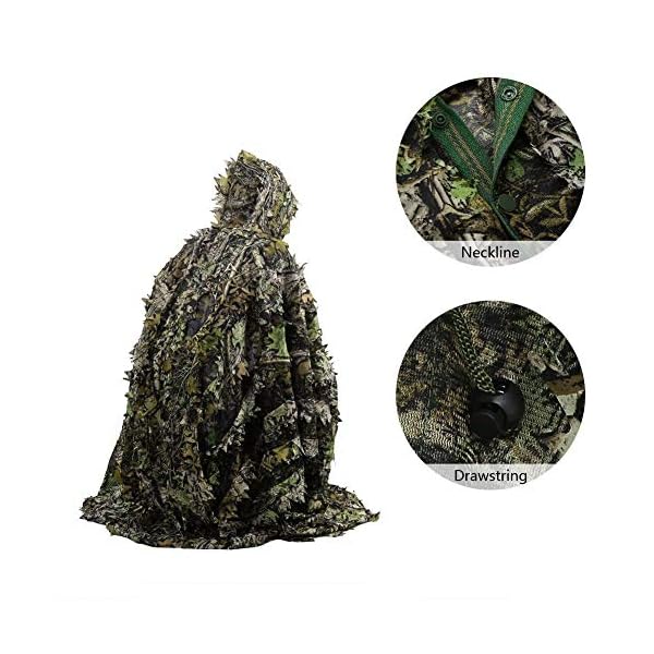 YuanDian Ghillie Suit Poncho Outdoor 3D Blätter Jagd Camouflage Camo Camping Vogelbeobachtung Cape Umhang für Militär CS Dschungeljagd Paintball Airsoft Wildlife-Fotografie Halloween Ahornblatt – Bild 5