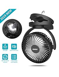Jomst Portable Camping Fan LED Lantern, 4 Speeds Personal Silent Mini Desk Fan,USB Rechargeable 5000mAh Battery Operated Clip on Fan with Hook,Cooling Fan for Camping, Stroller, Office