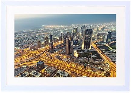 Awesome View From Burj Khalifa Dubai - Art Print White Wood Framed Wall Art Picture 24x16 inches Framed