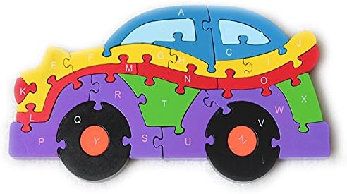 HC Wooden Alphabet Puzzles Learn 26 Letters and Numbers Car Shape Puzzle For Toddlers Jigsaw Toy for Preschool Children Educational Toy