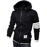 ZUEVI Men's Casual Striped Drawstring Hooded and Zipper Closure Hoodies