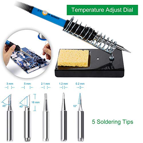 Vastar AC222 Soldering Iron Kit, 16 in 1 60W Welding Soldering Iron Temperature Adjustable with On/Off Switch, Soldering Tips, Desoldering Pump, Soldering Wire, Soldering Station Anti-static Tweezers
