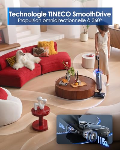 Tineco Floor One S9 Artist Vacuum Cleaner with Elegant Design, 22,000 Pa, 360° SmoothDrive, Tangle-Free, 50 Min Battery Life, 2 Sides Cleaning Edges, Flattens to 180 Degrees, Vacuum Cleaner, FlashDry at 85 °C