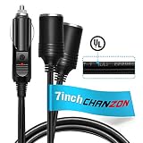 [UL Wire] Chanzon Car 2-Socket 12V Splitter Cigarette Lighter 7inch / 18cm 18AWG Power Supply Cord 15A Fused DC Power 12 24 Volt Socket 2 Way Y Adapter 2-Way Extension SPT-1 Charger