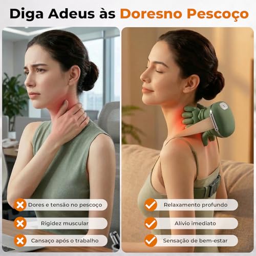 Massageador Elétrico para Pescoço e Ombros Deep 4D com Aquecimento Infravermelho,Recarregável, Silencioso e Portátil, Alívio de Dores e Tensões Musculares