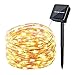 Icicle Starry Solar String Lights, 26 ft 120 LED Waterproof Fairy Copper Wire Lights for Christmas, Patio, Lawn, Garden, Wedding, Party and Valentines's Decorations (Warm white)