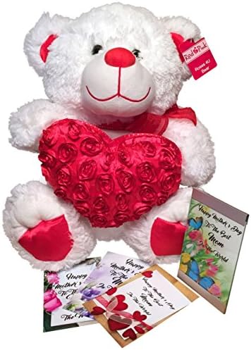 Mothers Day Gifts, Happy Mother's Day Cards Present in 4x6 Inch Silver Picture Frame Plus Huge 18" Plush Teddy Bear, 3 Extra Photo Cards - Gift for Moms, Grandmothers, Foster Moms, Mother-in-Laws