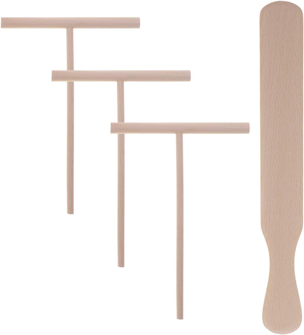 TOPBATHY 3pcs Wooden Crepe Spreader + 1Pcs Wooden Spatula Set Dough Spreader Spreader Tool for Kitchen Home Restaurant Food Stall Baking
