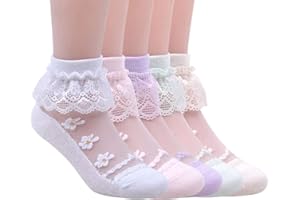 Hopply 5Pairs of Ruffle Pageant Frilly Socks for Toddler Girls Baby White Lace Ankle Dress Socks Summer Mesh Women Sock