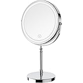 Lighted Makeup Mirror, 3000 mAh Rechargeable Double Sided Magnifying Vanity Mirror with 3 Colors, 1x/10x, 360° Rotation , Brightness Adjustable Magnification Cosmetic Light up Mirror, Women Gift