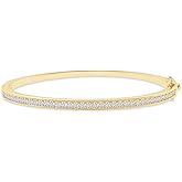 SAVEARTH DIAMONDS 3.3MM Bangle Classic Tennis Bracelet Round Lab Created Moissanite Bracelets for Brides in 18K Gold Plated Jewelry Gift for Her (Available in 6.5" or 7.5")