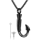 YOUFENG Fishing Hook Urn Necklace for Ashes Stainless Steel Cremation Jewelry Always in My Heart Ashes Necklaces Memorial Keepsake for Men