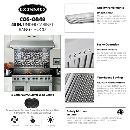 COSMO COSQB48 Under 48 in. Range Hood 500 CFM, Ducted