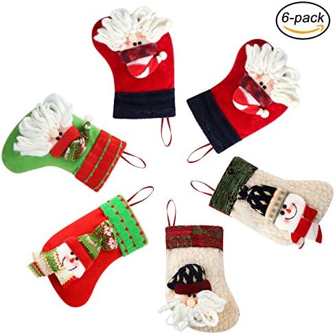Mini Christmas Stockings, Party Favors Supplies Decorations Treat Bag Goodies Bags Stuff Utensils Holders for Christmas-6 Pack
