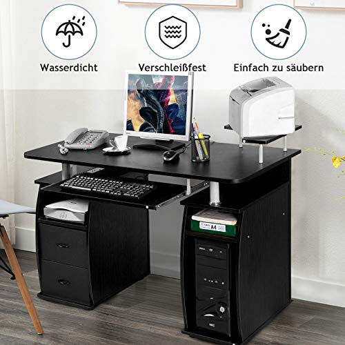 DREAMADE Laptoptisch Arbeitstisch Holz, Computertisch mit Schrank sowie Ablagefläche, Schreibtisch Bürotisch PC Tisch Beistelltisch (Schwarz) – Bild 3