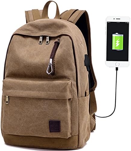 Hopesport X-05 Laptop Computer Backpack External USB Charge Port Headphone Hole Cable School Business Backpacks with Built-in Charging, Coffee