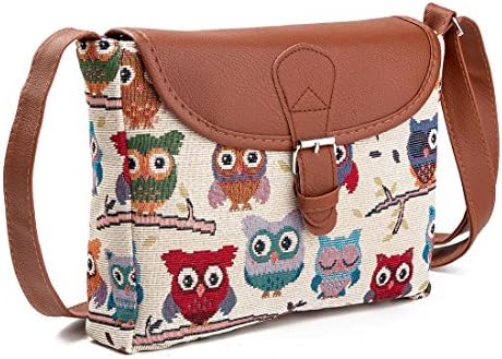 Bags us Single Shoulder Messenger Bag Cotton Fabric Owl Printed Crossbody Purse with Adjustable Strap