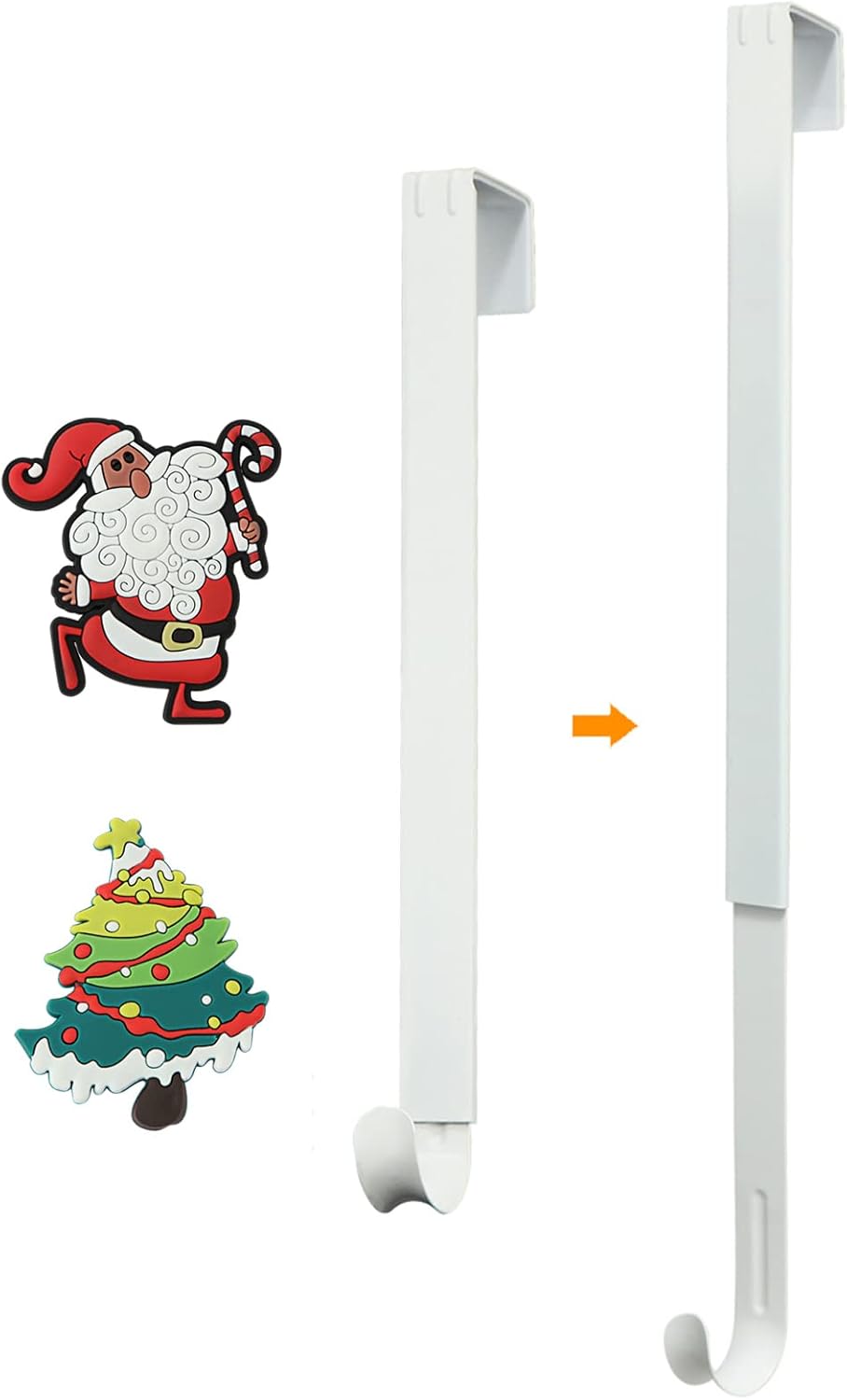 Wreath Hangers - HangerSpace Wreath Hanger for Front Door, Over Door Wreath Hook Wreath Holder Adjustable Length 15 inch - 24 inch with 2 Magnets Christmas Decoration - White