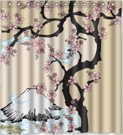 ARTSWOW Custom Waterproof Polyester Fabric Beautiful Cherry Blossom Tree Japan Cherry Blossom Shower Curtain Standard Size 66x72