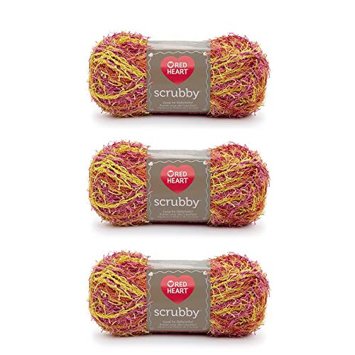 Red Heart Scrubby Zesty Yarn - 3 Pack of 85g/3oz - Polyester - 4 Medium (Worste…