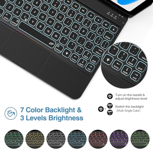ProCase 360° Rotation iPad (A16) 11th 2025 / iPad 10th Generation 2022 Keyboard Case with Multi-Touch Trackpad for, 7 Color Backlit Touchpad Keyboard Case for 11th/10th Gen 11/10.9 inch –Black