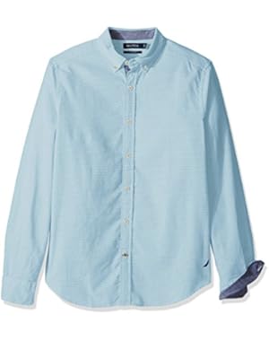 Men's Long Sleeve Slim Fit Horizontal Stripe Button Down Shirt