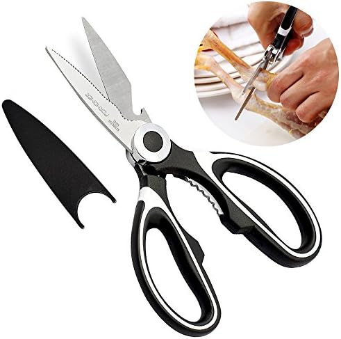 Kitchen Scissors - Heavy Duty Kitchen Shears and Multifunction Scissors for Cutting Chicken, Poultry, Fish, Meat, Vegetables, and BBQ's - Black By FORHOMER