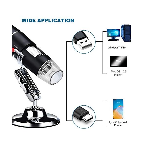 USB-Digitalmikroskop 40X bis 1000X Achort 8 LED-Vergrößerungs-Endoskopkamera mit Metallständer kompatibel für Android… – Bild 5