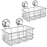 iPEGTOP Suction Cup Deep Shower Caddy Bath Organizer Basket for Large Shampoo Shower Gel Holder Bathroom Storage - Rustproof Stainless Steel, 2 Pack