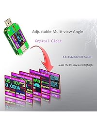 Medidor de potencia, KKmoon Probador de medidor de potencia digital USB Multímetro Monitor de corriente y voltaje Pantalla LCD en color Probador Medidor de corriente de voltaje Voltímetro Amperímetro UM24C Versión de comunicación