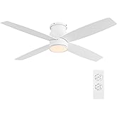 WINGBO 52 Inch Flush Mount DC Ceiling Fan with Lights and Remote, 4 Reversible Blades, Ultra Quiet 6-Speed DC Motor, Hugger L