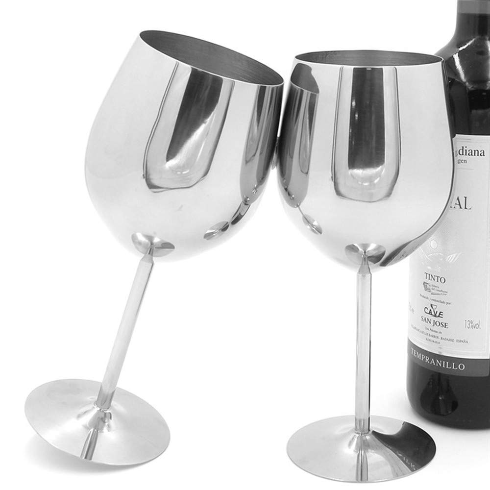 XIUJINGHONG 2PCS Silver Multi Function Stainless Steel Wine Glass Champagne Goblet Cocktail Drinking Cup 500ml