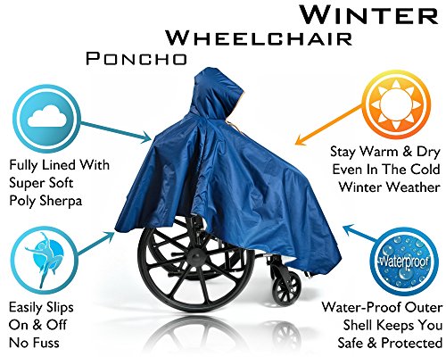 Wheelchair Winter Poncho â€“ Warm Sherpa Lining - Adult Elderly Seniors Cape â€“ Heavy Duty Reusable â€“ Full Waterproof Coverage (Single Pack)