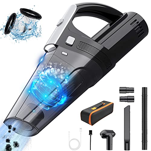 Handstaubsauger, 8000PA Kabellos Handstaubsauger Akku, 6000mAh Leistungsstarker Staubsauger Aufladbar Autostaubsauger mit 2 Waschbarer HEPA Filters, Kabellos Autostaubsauger für Haus, Auto,Tierhaare