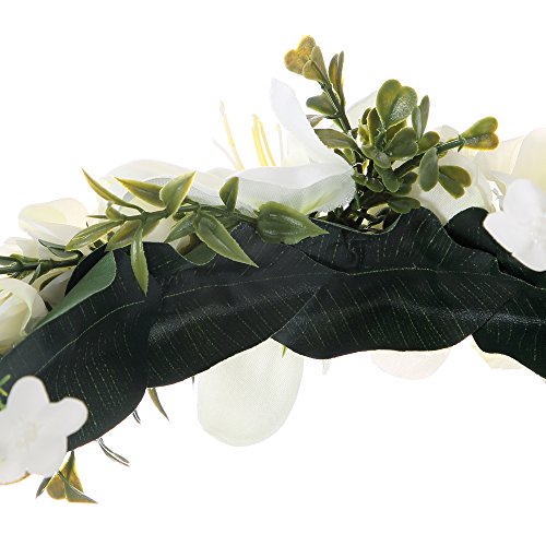 Felice Arts Handmade Boho Flower Headband Hair Wreath Halo Floral Garland Crown Headpiece with Adjustable Ribbon Festival Wedding Party, Cream