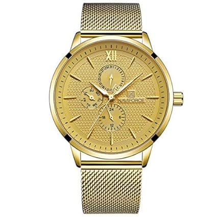 NAVIFORCE Japanese Quartz Stainless Steel Mesh Strap Minimalist Chronograph Watch for Men 3003 - Gold
