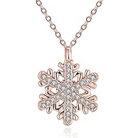 Wonvin 18K Rose Gold Plated Cubic Zirconia Snowflake Shaped Pendant Necklace for Women