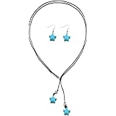 Caiyao Bohemian Natural Turquoise Necklace Earring Set Handmade Vintage Western Cowgirl Cowboy Turquoise Star Cross Heart Pendant Necklace for Women Ethnic Tribal Jewelry Gifts