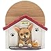 Cute Chihuahua Puppy in Doghouse Bamboo Drink Coaster Set with Dog Bowl on Decorative Holder Display Stand Figurine As Unique Kitchen Table Decor for Pet Decorations and Gifts for Dog Lovers