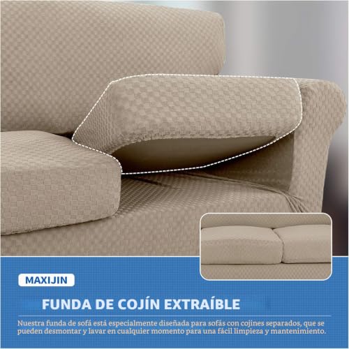 MAXIJIN 4 Pieces New Jacquard Sofa Cover for 3 Seater Super Elastic Non-Slip Pet Friendly Protector for Elastic Sofa (3 Seater, Khaki)