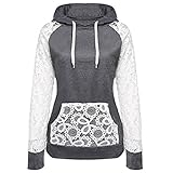 KESEE Clearance Coat ☀ Women Sheer Lace Long Sleeve Hooded Patchwork Sweatshirt With Pockets (L, Dark Gray)