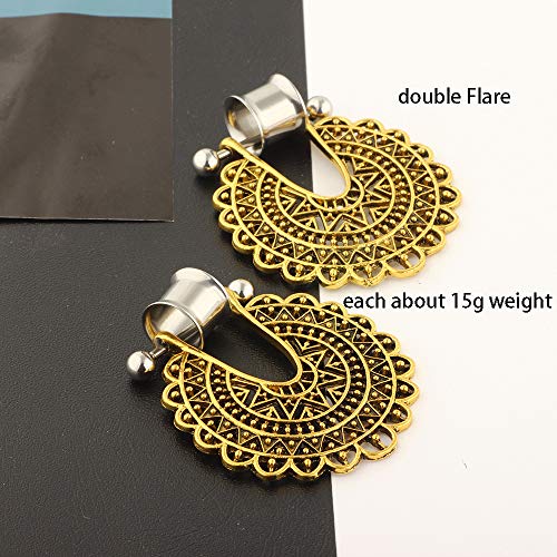 5 Pairs Stainless Steel Dangle Plugs for Women Rose Gold Hoop Double Flare Ear Tunnels Gauges Stretcher 00g Piercing Set (10mm=00g) - Thumbnail 4