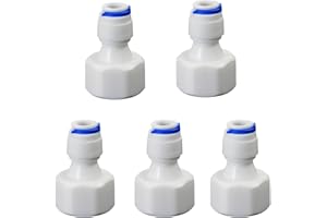 AIMATRUN 1/2" Female Thread Straight x 1/4" PE Hose OD Push-In Quick-Connect Fitting for RO Reverse Osmosis Water Filter Plastic Joint, Beverage Dispenser & Water Filtration/Purification Systems (5PCS)