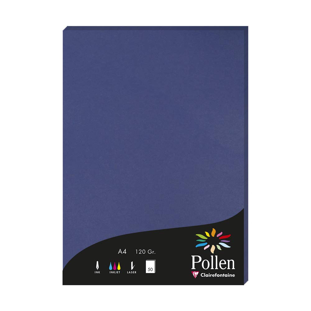 Clairefontaine 4284C Wallet of 50 Sheets Format A4 (21x29,7cm) 120gsm Colour Midnight Blue Invitation Paper Events Correspondence Pollen Range Premium Smooth