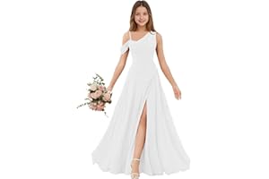 Cilontug One Shoulder Junior Bridesmaid Dresses with Slit Chiffon Pleated Flower Girl Dress for Wedding Pageant Gown