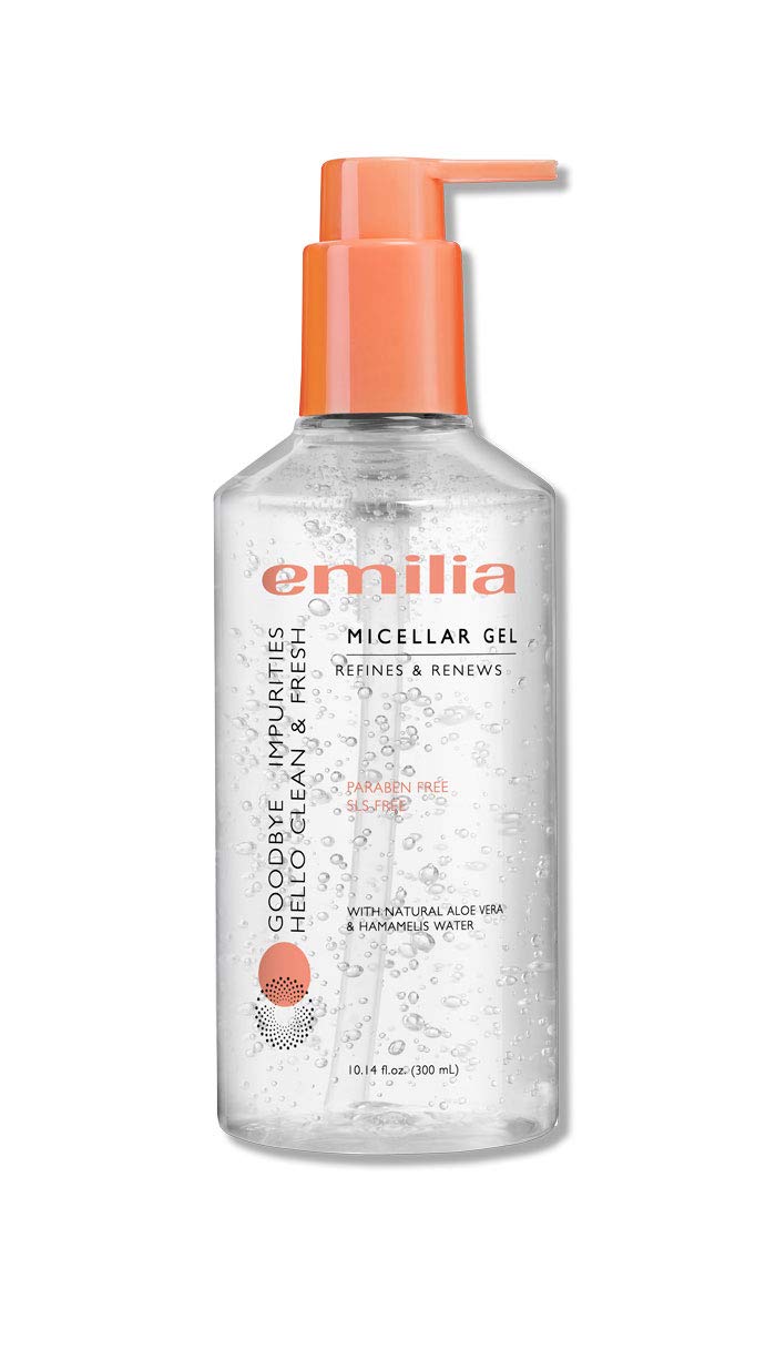 Emilia Micellar Cleansing Gel – No Rinse Anti Aging Micellar Cleanser With Hamamelis Water (Witch Hazel) And Aloe Vera – Paraben And SLS Free Aloe Vera Gel Cleanser - 10.14 fl oz (300 ml)