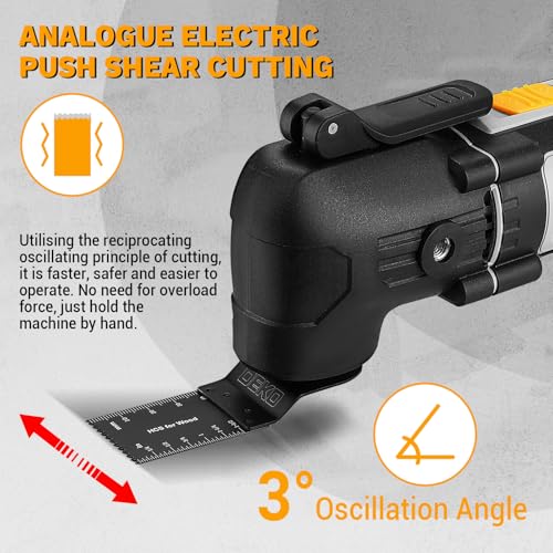 DEKOPRO Herramienta Multiherramienta oscilante de 300W, 15 000-22 000 rpm, Multitool Eléctrico con Cable, Control de 6 Velocidades, Incluye 20 Hojas de Lija, Apto para Madera, Plástico y Metal