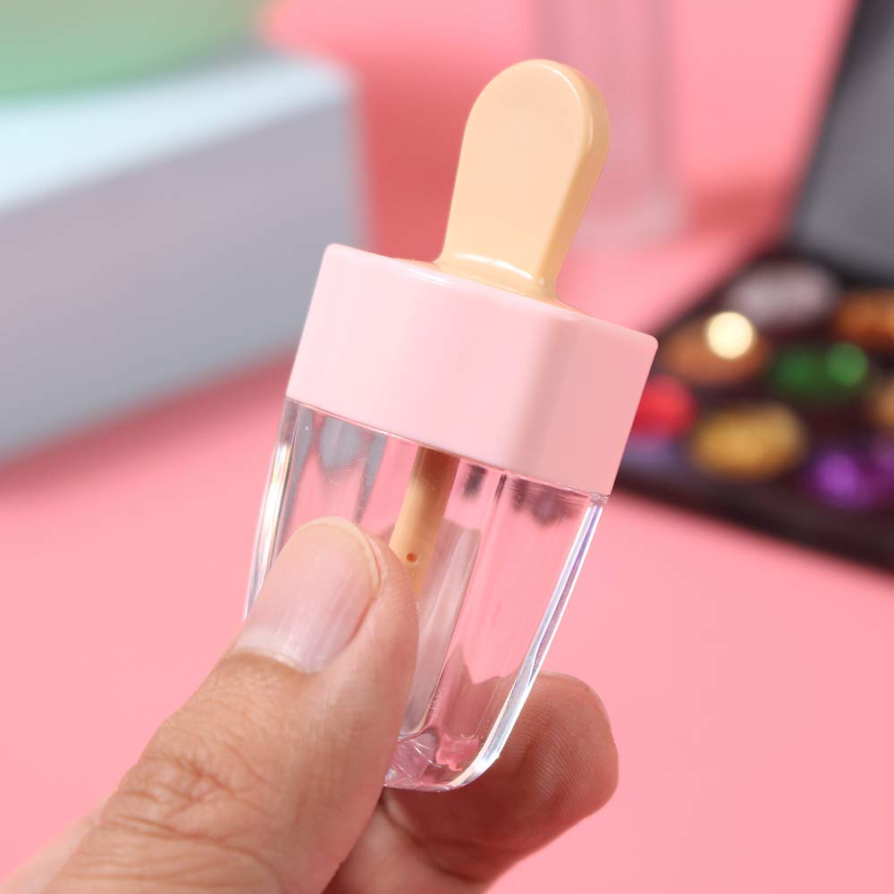 RONRONS 6 Pieces 8ml/0.27Oz Pink Ice-cream Shaped Lip Gloss Tube Containers with Rubber Plugs Empty Clear Mini Refillable Lip Liquid Oil Balm Bottles DIY Cosmetic Sample Bottle : Beauty